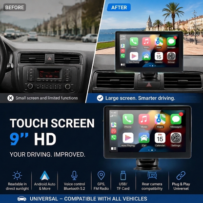 🚗📱 -50% ! CarPlay AutoPlay Multimédia – Apple CarPlay & Android Auto Sans Fil, Écran Tactile HD, GPS & Caméra de Recul – Parfait pour les Véhicules Modernes ✨