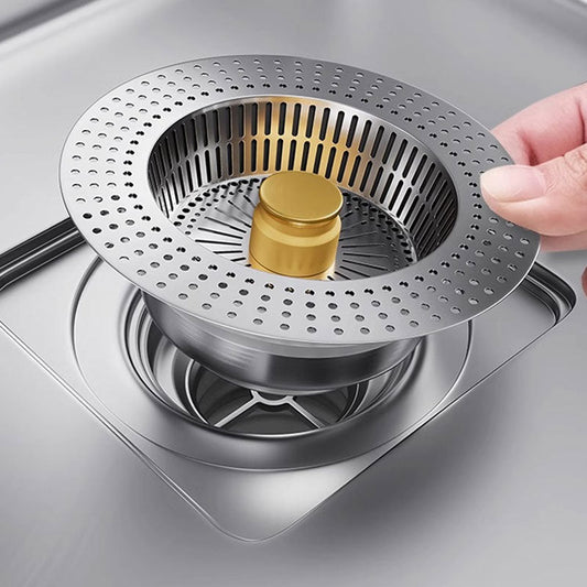 💦Bonde d'évier en inox avec bouton-poussoir
