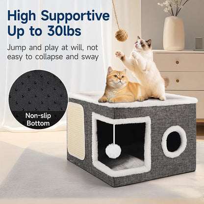 🐱 -50% MAINTENANT ! 🏠 Maison Cube Pliable 2-en-1 pour Chat – Design Bi-Niveau, Griffoir Intégré & Confort Toutes Saisons – Gain de Place & Portable 🐾