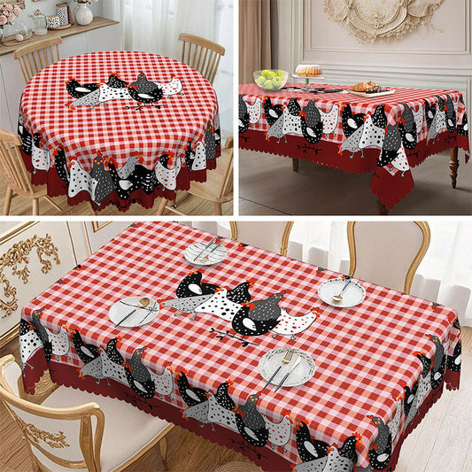 🐓 50% DE RÉDUCTION! 🍽️ Nappe à Carreaux Rouges avec Motif Coq – Polyester, résistante & style rustique – Parfaite pour repas de famille et décorations champêtres ✨