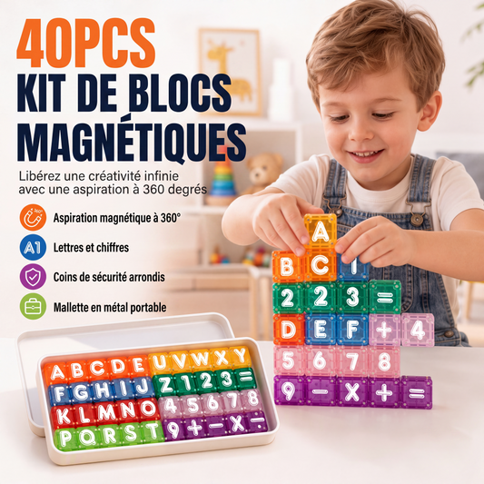 🔤 50% DE RÉDUCTION! 🧲 40 blocs magnétiques 360° – Lettres & chiffres, éveil créatif ✨