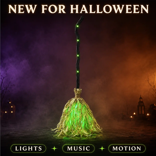 📢📢50% OFF !!⏰🧙 Décoration Halloween Balai de Sorcière Animé avec Lumières et Son