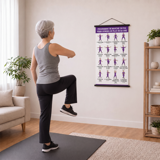 🧘☯️ -60% !📜Affiche d'Exercices de Tai Chi pour Seniors – 16 Mouvements Illustrés, Version Marche ou Chaise.