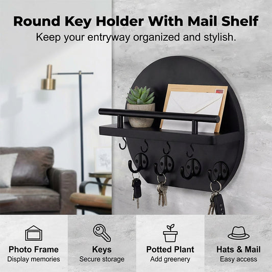 🔑 50% DE RÉDUCTION! 🏠 Porte-clés mural – Bois & métal, 4 crochets – Idéal pour entrée ✨