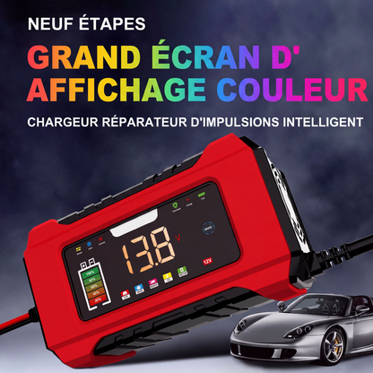 🔋 PROMO FLASH – 50 % DE RÉDUCTION ! Chargeur de Batterie Intelligent 12V 6A pour Voiture – 9 Étapes avec Réparation par Impulsions et Écran LCD Couleur 🚗