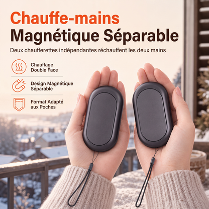 🔥🧤 PROMO FLASH : 50% DE RÉDUCTION ! Chauffe-mains Rechargeable Magnétique Détachable 2 en 1 – Double Face Instantané, USB & 6 Coloris for une Chaleur à Partager Partout ✨
