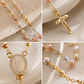 ✝️ Collier chapelet avec croix et perles : élégant motif de la Vierge Marie, finition dorée, chaîne de 35 cm
