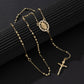 ✝️ Collier chapelet avec croix et perles : élégant motif de la Vierge Marie, finition dorée, chaîne de 35 cm