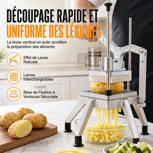 🔪 -50 % ! ✨ Coupe-légumes et dés manuel vertical – Coupe-frites en acier inoxydable, action à levier robuste et 4 lames tranchantes – Coupe rapide et uniforme pour pommes de terre, concombres et radis 🥔
