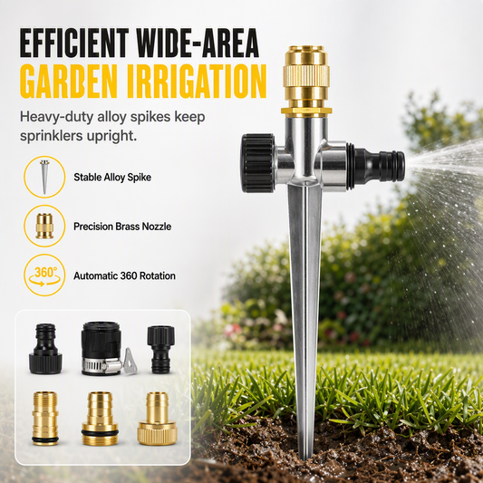 💯Automatic Rotating Lawn Sprinkler with Alloy Ground Spike and Copper Nozzle Garden Irrigation Tool Set