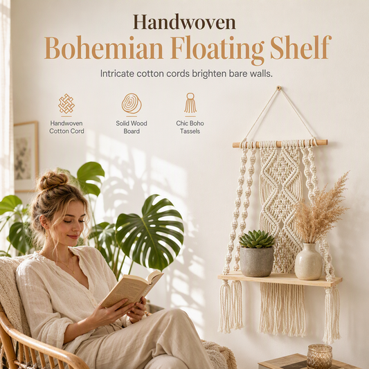 ⏳ 50% DE RÉDUCTION! ⏰Bohemian Handwoven Floating Shelf🌿
