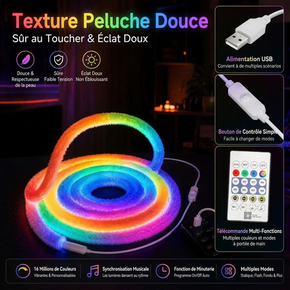 🌈✨ PROMO FLASH : 50% DE RÉDUCTION ! Ruban Néon LED RGBIC Fausse Fourrure 360° – Sync Musicale & Contrôle Intelligent for une Ambiance Cosy et Féerique ✨