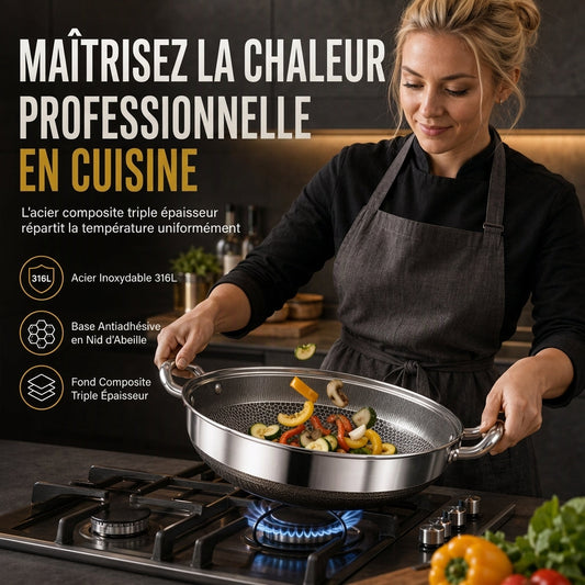 🍳🥘 PROMO FLASH : 50% DE RÉDUCTION ! Wok Antiadhésif en Acier Inoxydable Épaissi avec Couvercle, Double Poignées & Fond Plat – Résistant aux Rayures, Chauffage Uniforme for des Repas Parfaitement Saisis à la Maison ✨