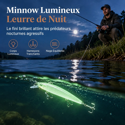 📢📢50 % DE RÉDUCTION !! ⏰ Leurre dur lumineux Minnow – Leurre de pêche nocturne 7cm 🌙✨