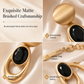 📢📢 50 % DE RÉDUCTION ✨ Ensemble collier ras-du-cou et boucles d’oreilles vintage – Finition dorée brossée et touches de pierres noires pour des soirées élégantes